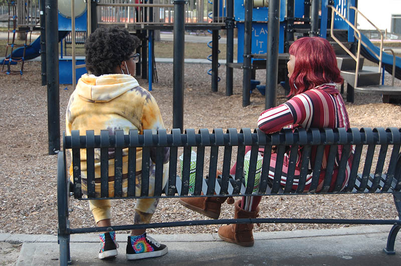 Gabrielle and Bathsheba on a bench 