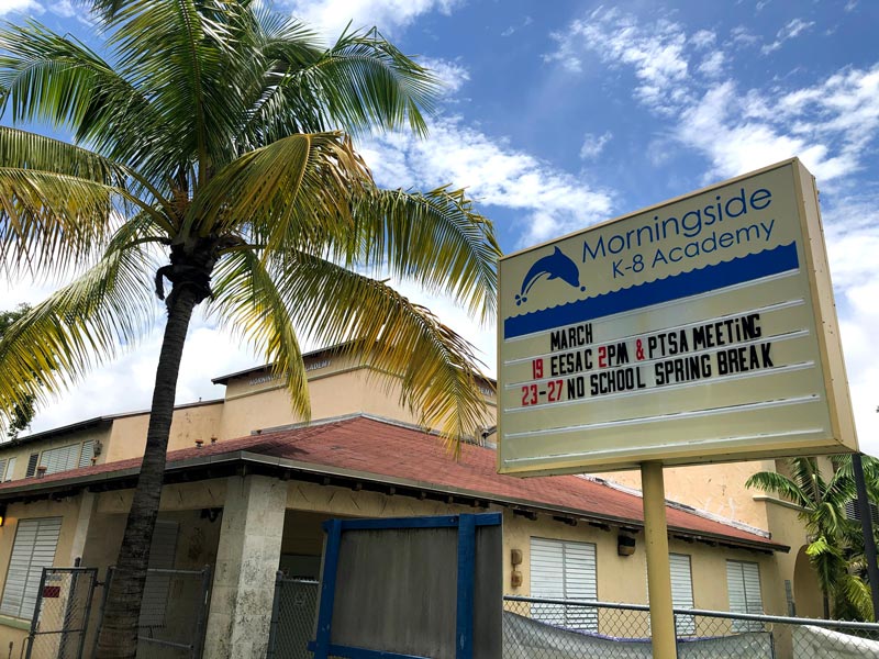 exterior sign next to palm tree, Morningside K-8 Academy